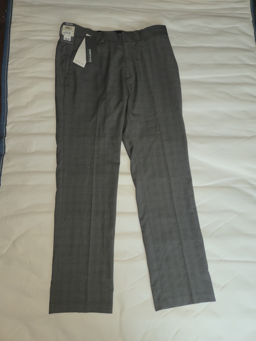 kenneth cole reaction mens slim fit dress pants grey plaid 32x30 nwt MSRP $85